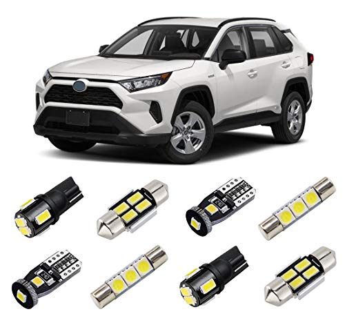 LIGHSTA 10PCS Super Bright White LED Interior Light Kit Package for Toyota RAV4 2016 2017 2018 2019 2020 2021 License Plate Lights Back Up Reverse Lights and Install Tool 