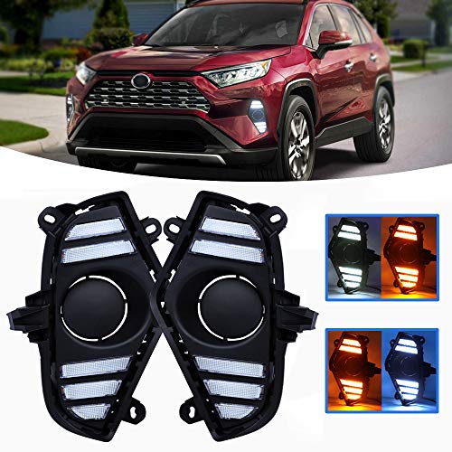 MotorFansClub Daytime Running Light LED DRL Fit For Compatible With RAV4 2016 2017 2018 Turn Signal with Bezel