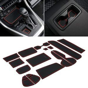JDMCAR Liner Accessories Compatible with Toyota RAV4 2022 2021 2020 2019 White Trim and Door Pockets Rubber Inserts Kit Custom Fit Cup Holder -15 PC Set Center Console 